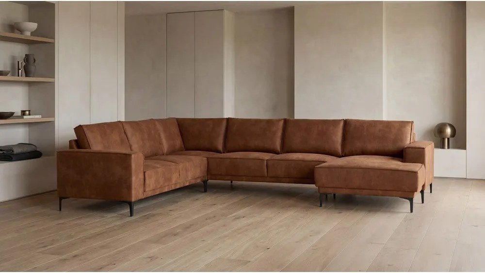 Koňakovohnedá rohová pohovka z imitácie kože (pravý roh/do "U") Copenhagen – Scandic