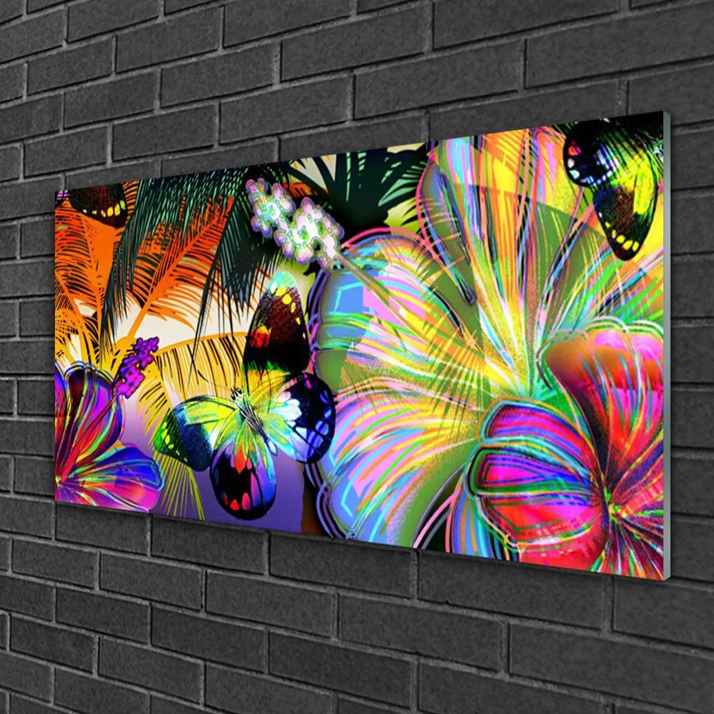 Skleneny obraz Abstrakcie motýle pierka 100x50 cm
