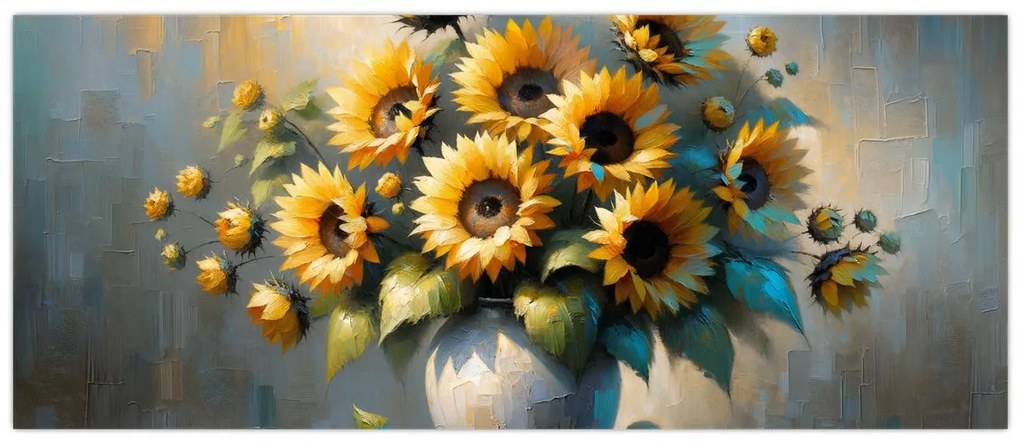Obraz – Váza so slnečnicami (120x50 cm)