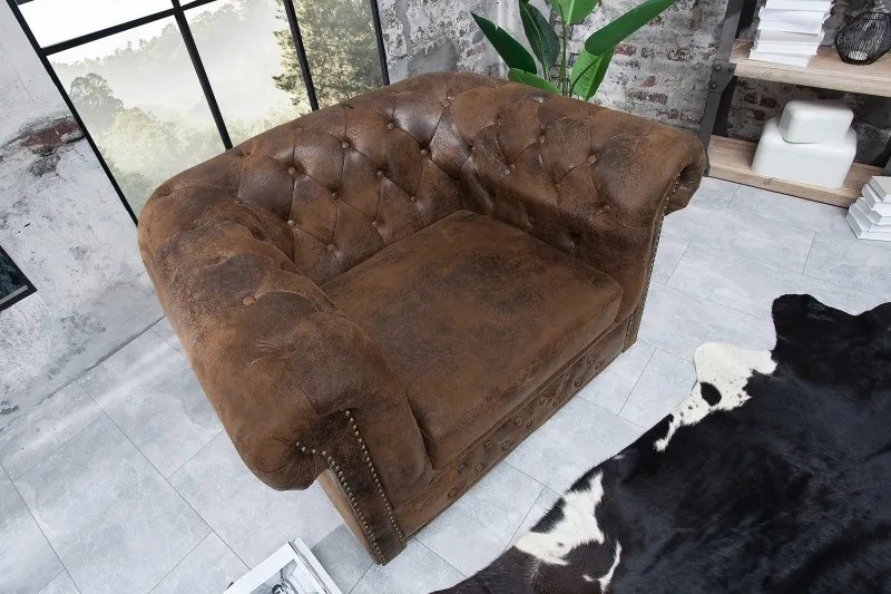 (2781) INGLESE Chesterfield kreslo antik hnedé