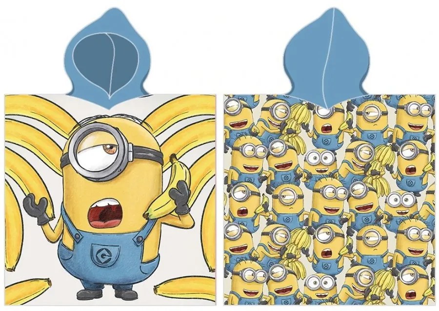 Detské plážové pončo - osuška s kapucňou Mimoni - motív Banana - 100% bavlna - 55 x 110 cm - pre deti 3-6 rokov