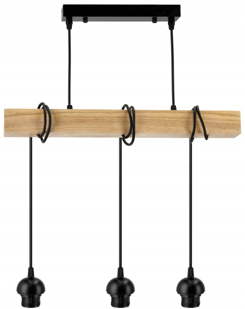 BERGE Závesné stropné svietidlo LED drevený trámový 3xE27 loft sklenené pásy