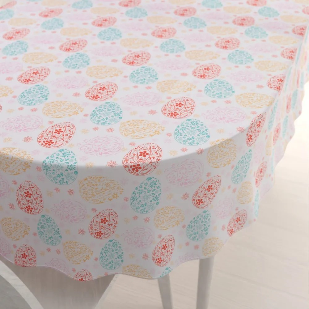 Biante Veľkonočný teflónový oválny obrus TF-106 Farebné kraslice na bielom 100x140 cm