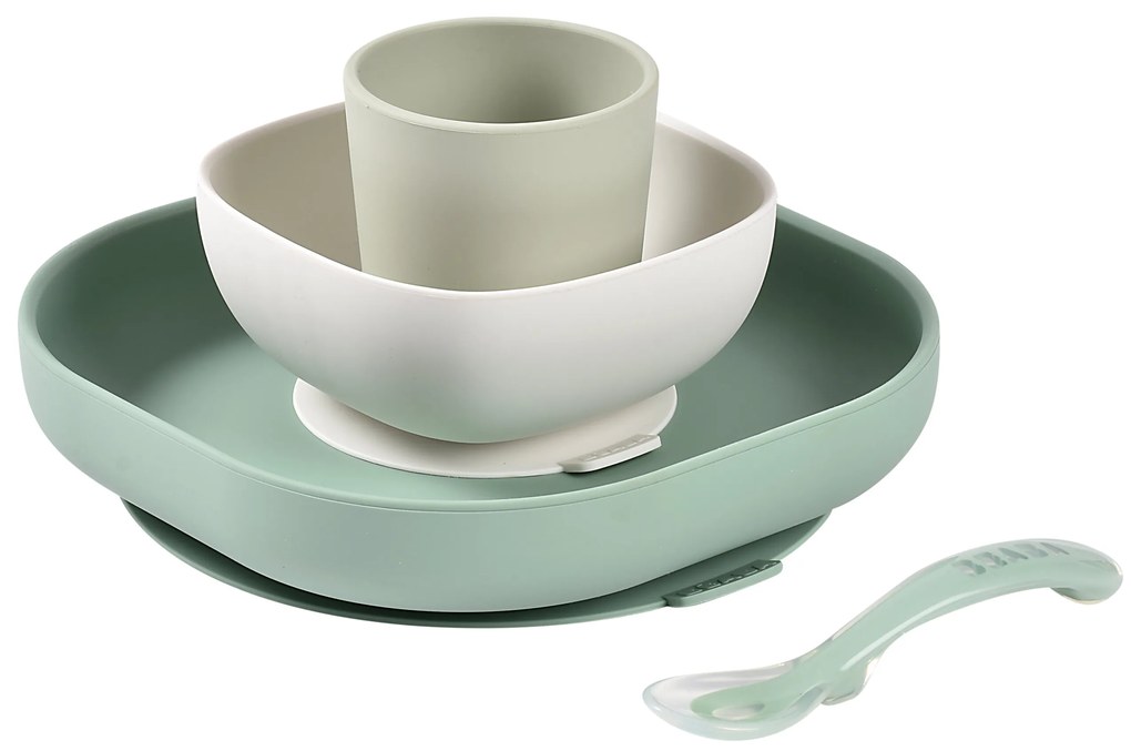 Jedálenská sada silikónová 4-dielna Sage Green