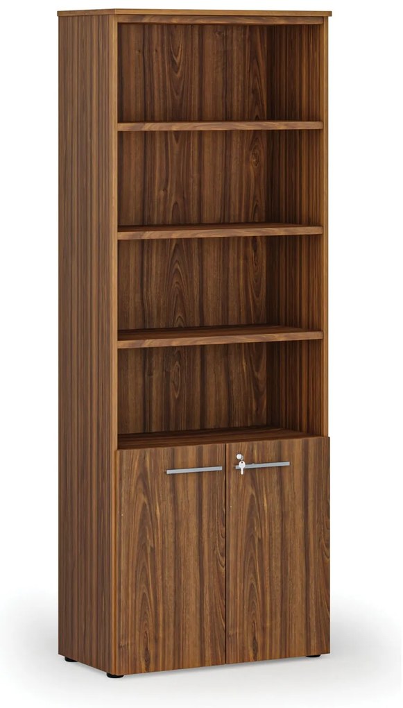 Kombinovaná kancelárska skriňa PRIMO WOOD, dvere na 2 poschodia, 800 x 420 x 2128 mm, orech
