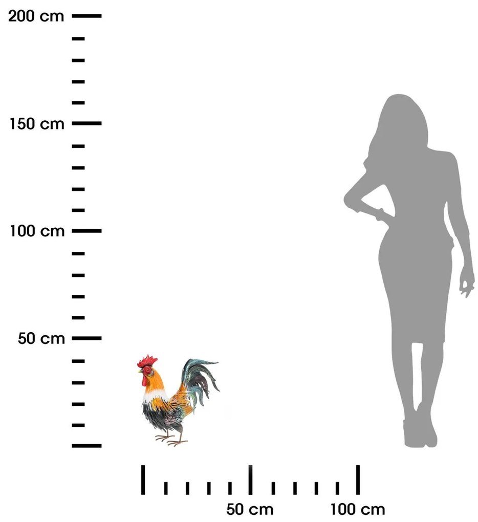 Záhradná kovová figúrka Rooster 1, 40,5 cm, viacfarebná