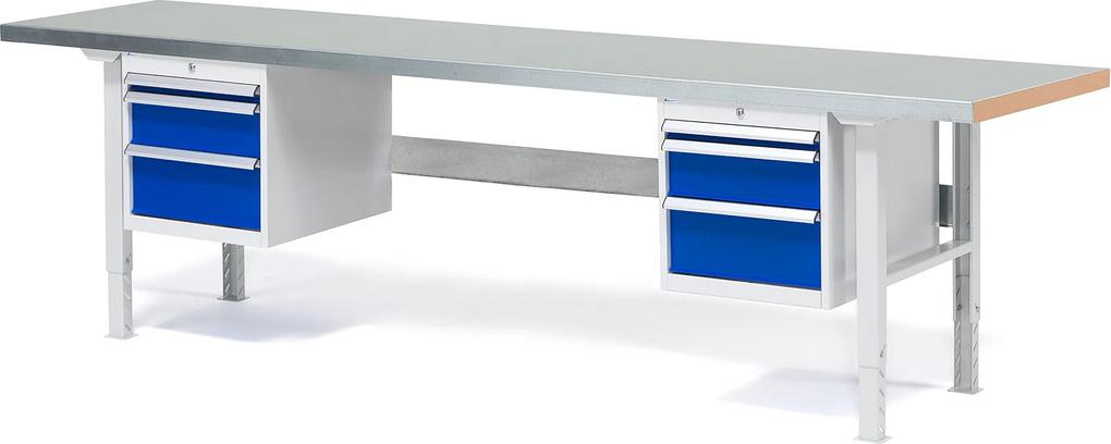 Dielenský stôl Solid so 6 zásuvkami, nosnosť 500 kg, 2500x800 mm, oceľ