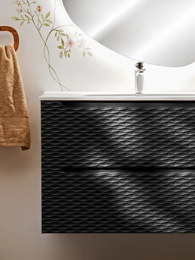 Závěsná skříňka pod umyvadlo Ocean 70 cm dub olejovaný/černá