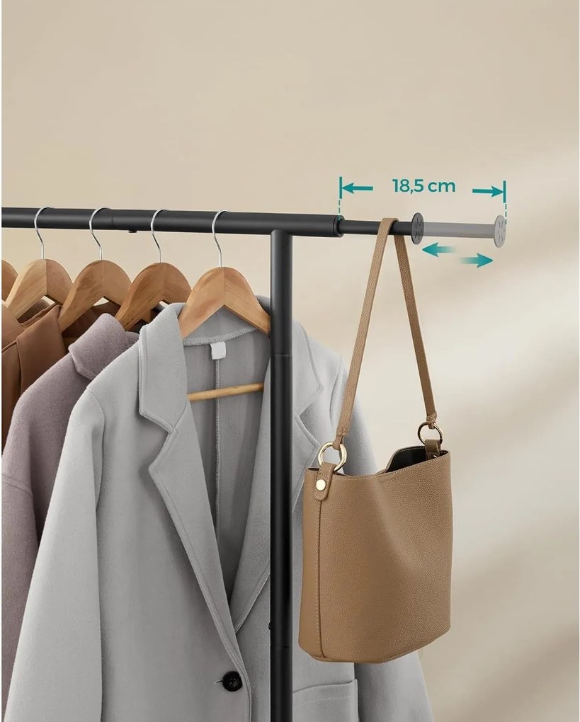 Vešiak na šaty s kolieskami, stojan na oblečenie, nosnosť 45 kg, čierny