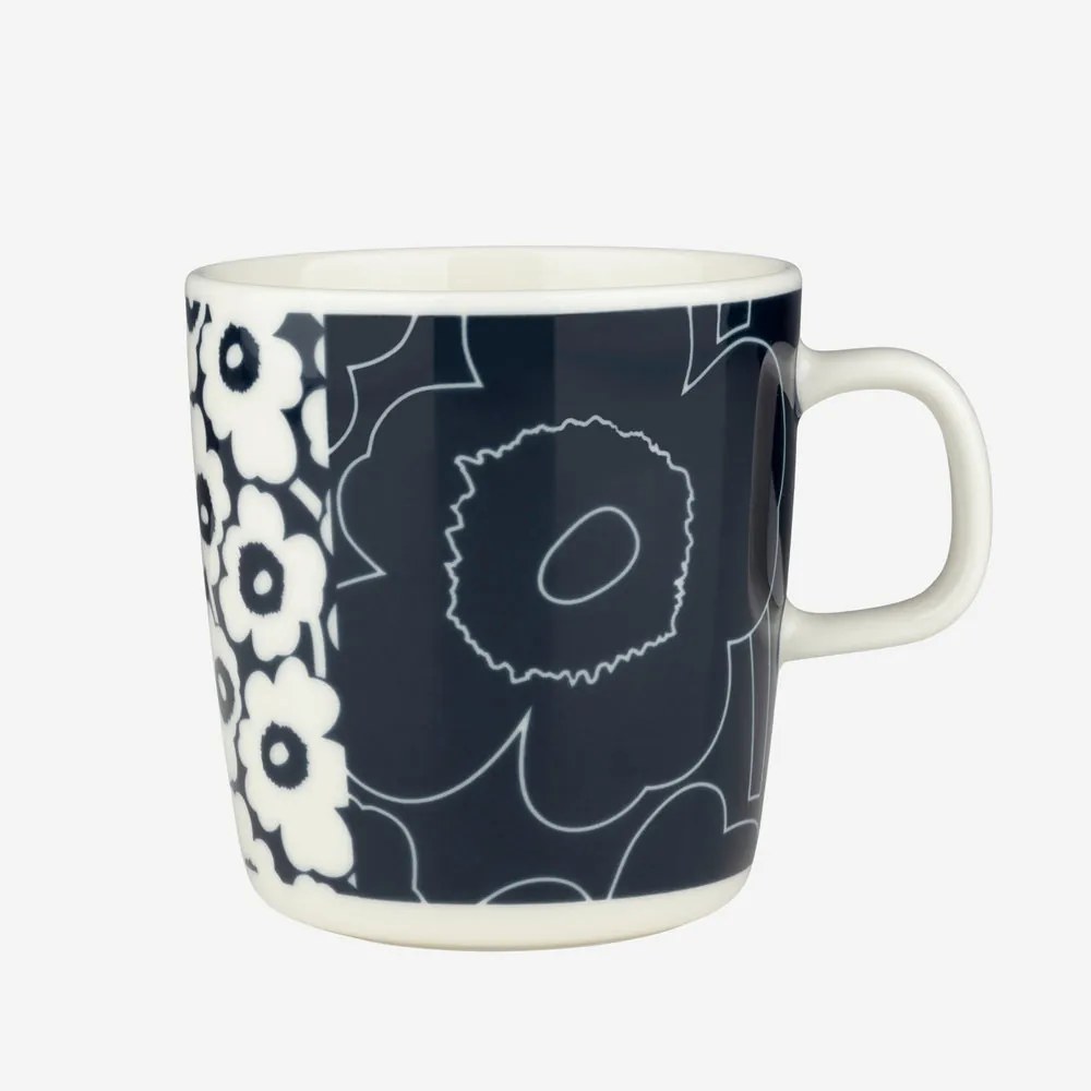 Marimekko Set Oiva Kollaasi Unikko veľký hrnček a tanierik Unikko 60th Anniversary tmavo modrý