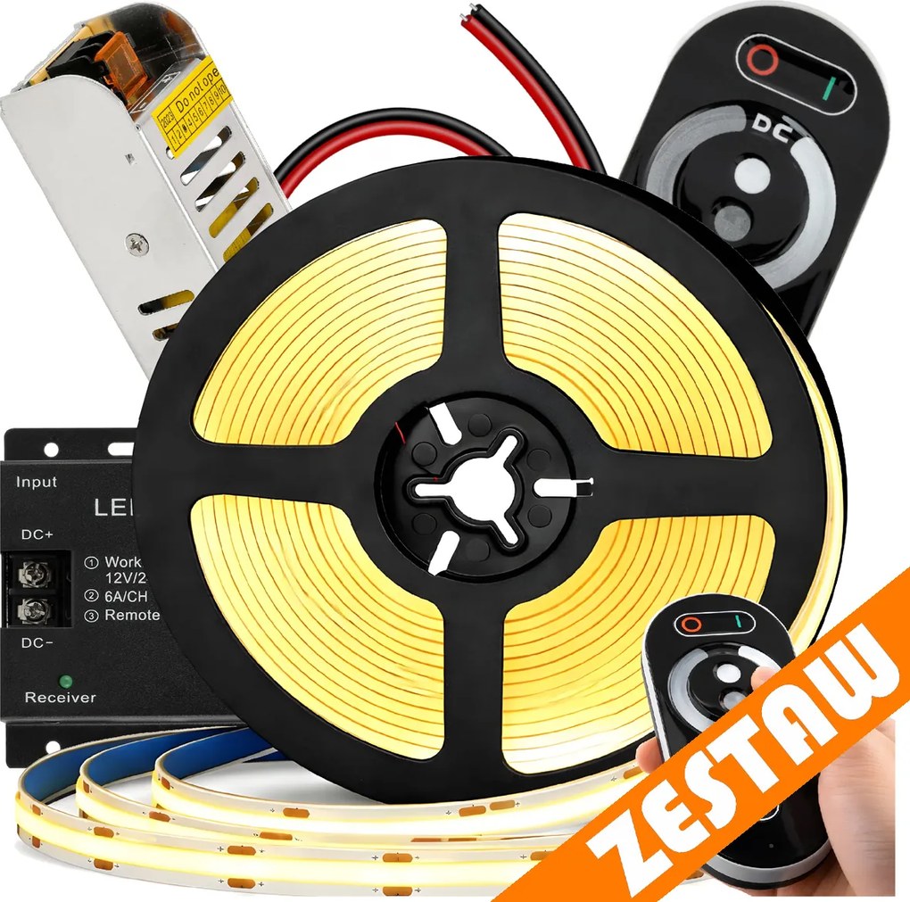 Sada LED neónových COB pásikov 12V 5m 4000K 60W - zdroj + diaľkový ovládač