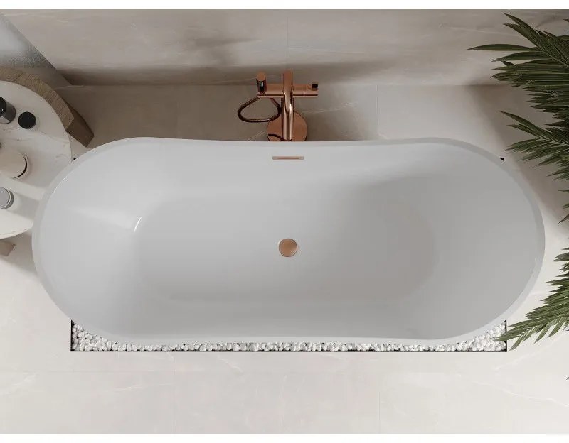 Mexen Celia, voľne stojaca vaňa 170 x 75 cm, biela, medený prepad, 52331707500-65