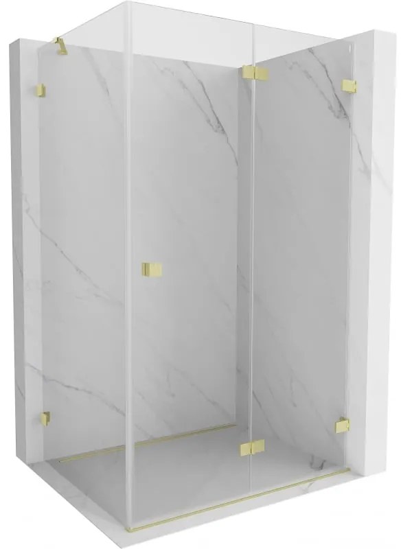 Mexen Lunar-F, 1-krídlový sprchový kút so skladacími dverami, pravý, 95 x 90 cm, 8mm číre sklo, zlatý matný profil, 836-095-090-55-00-P