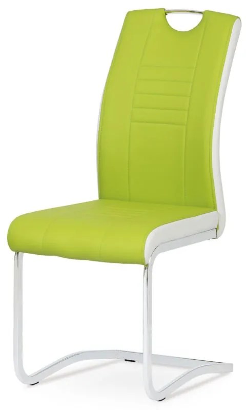 Stolička na pohupovacej chrómovej podnoži, čalúnená koženkou v zelenej farbe