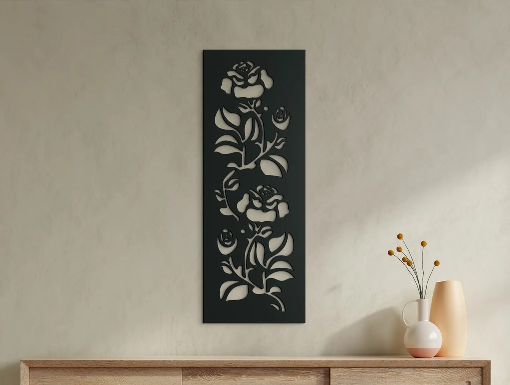 drevko Drevený obraz Ruže Rozmer obrazu: 44,5 x 16,5 cm, Farba dekorácie: Čierna