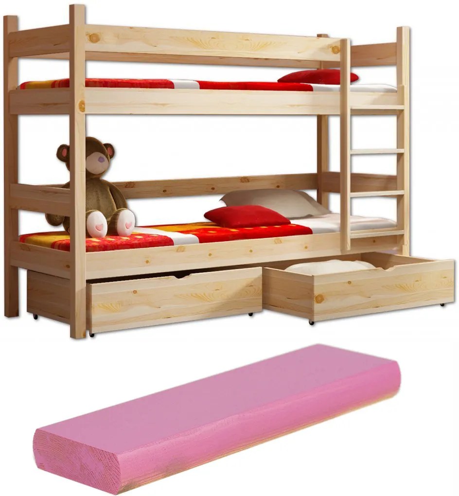 FA Dvojposchodová postel z masívu Paula 2 200x90 Farba: Ružová (+44 Eur), Variant bariéra: Bez bariéry, Variant rošt: S roštami