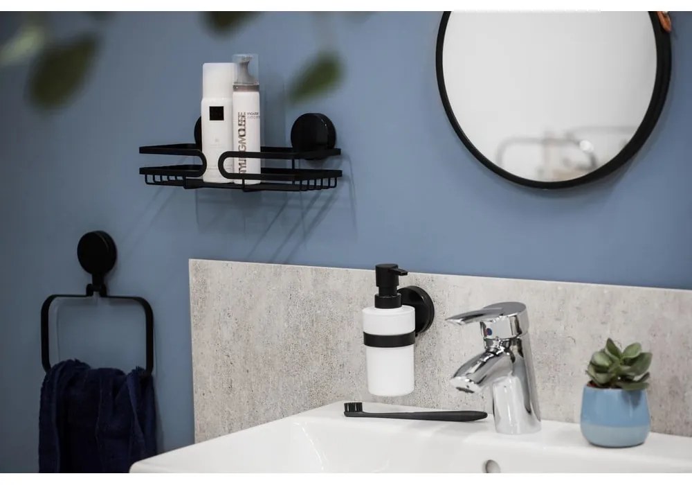 Čierny nástenný držiak na uterák Wenko Static-Loc® Plus