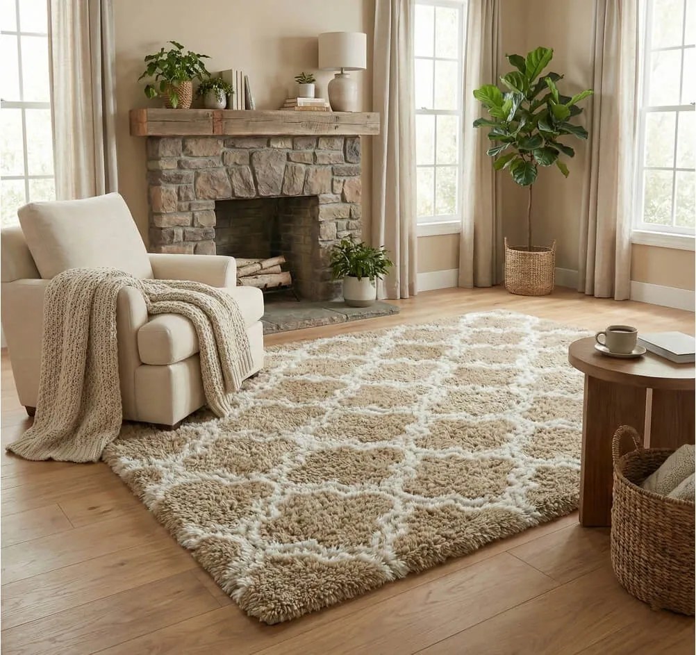 TZ Béžový vzorovaný koberec shaggy Decor Latern Rozmer: 100x150 cm