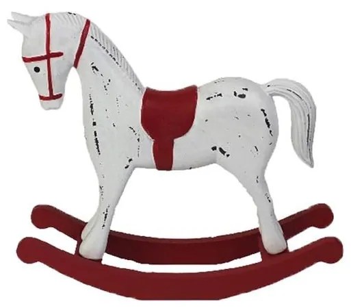 Koník drevený hojdací červeno biely vintage 13x4,5x11cm