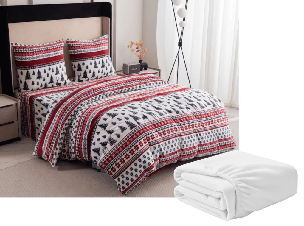 Sada mikroplyšových obliečok TWINKLE CHRISTMAS farebné + obliečka mikroplyš SOFT 90x200 cm biela, jednolôžko