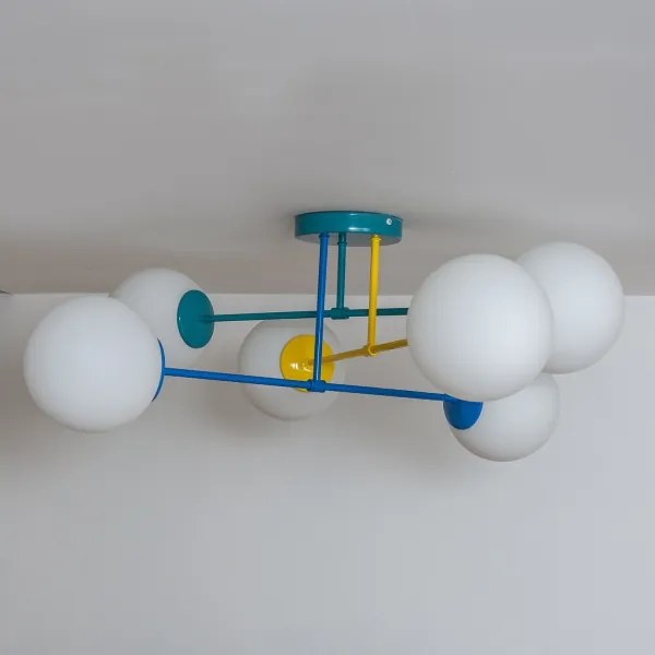 Prisadený luster MOON 6xE27/15W/230V tyrkysová/žltá/modrá