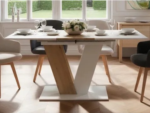 Rozkladací jedálenský stôl Siena 110x70 cm, biely/dub artisan%