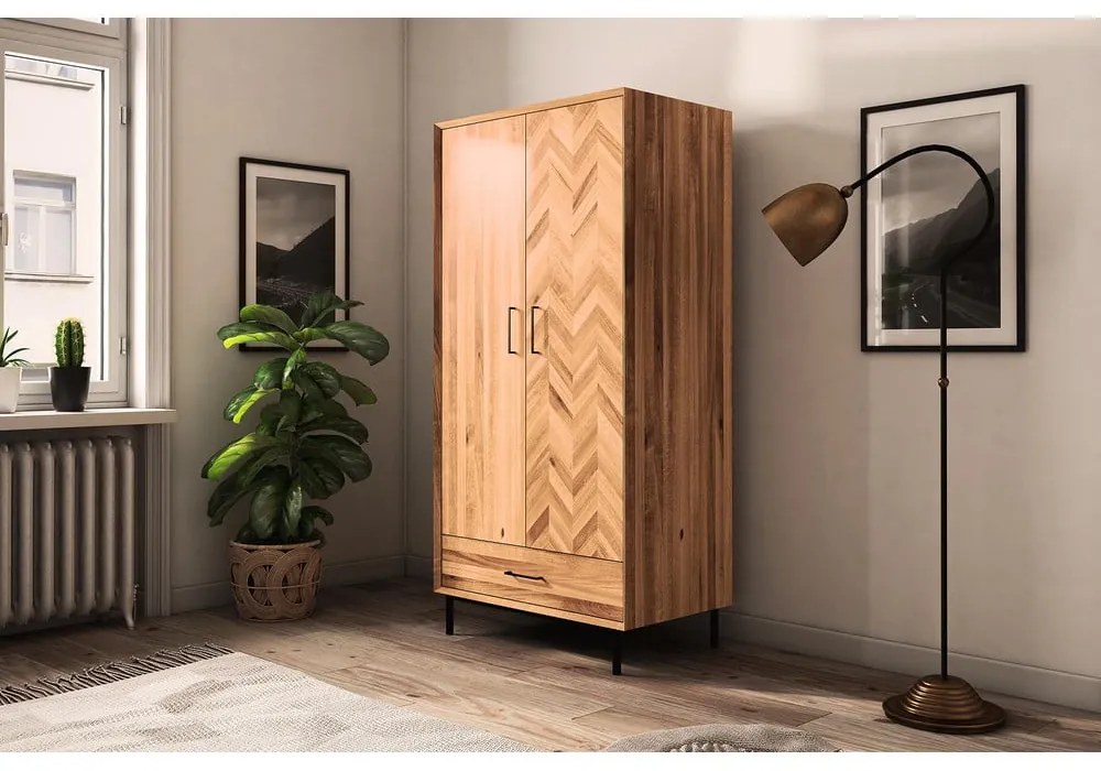 Šatníková skriňa z dubového dreva v prírodnej farbe 97x196 cm Abies - The Beds