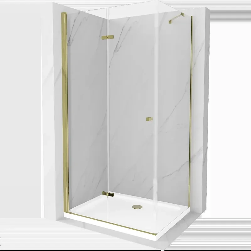 Mexen Lima sprchová kabína, skladacie dvere 70 x 100 cm, transparentnéné, zlatá + závesný bidet Flat - 856-070-100-50-00-4010