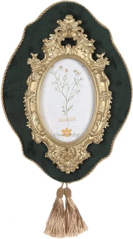 Zeleno - zlatý nástenný fotorámik so strapcami Baroque - 22*3*31 cm / 10*15 cm