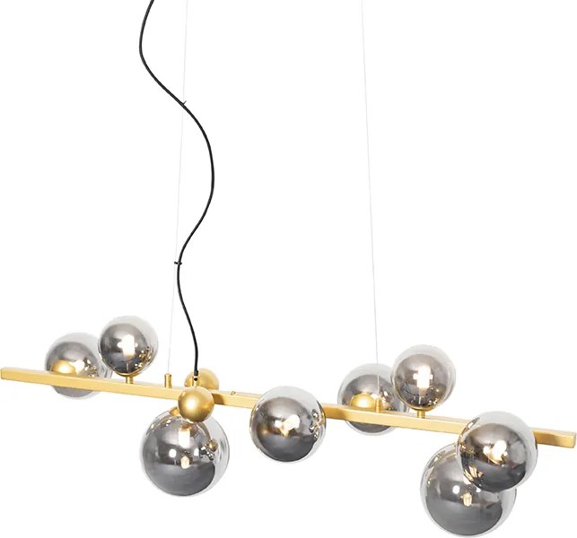 Art Deco závesné svietidlo zlaté s dymovým sklom 8-svetlo - David