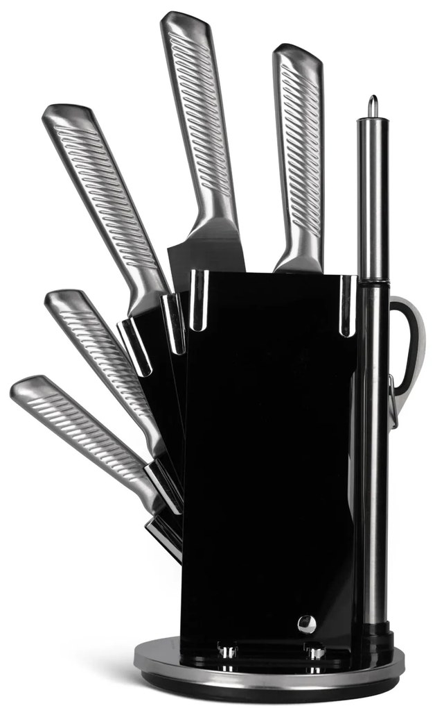 8 dielna sada nožov v otočnom stojane v oceľovej farbe