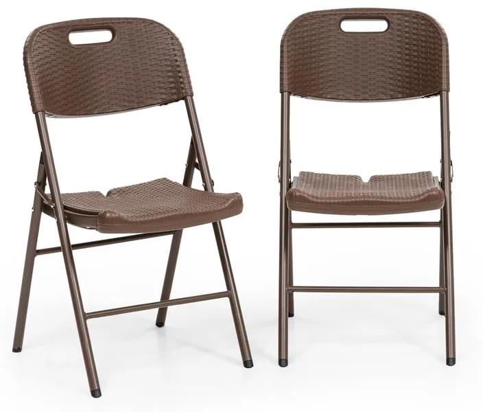 Burgos Seat, skladacie stoličky, 2 ks, HDPE, oceľ, ratanový vzhľad, hnedá