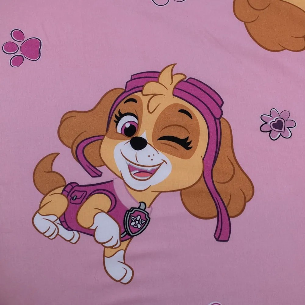 Ružová napínacia bavlnená detská plachta na jednolôžko 90x200 cm Paw Patrol – Jerry Fabrics