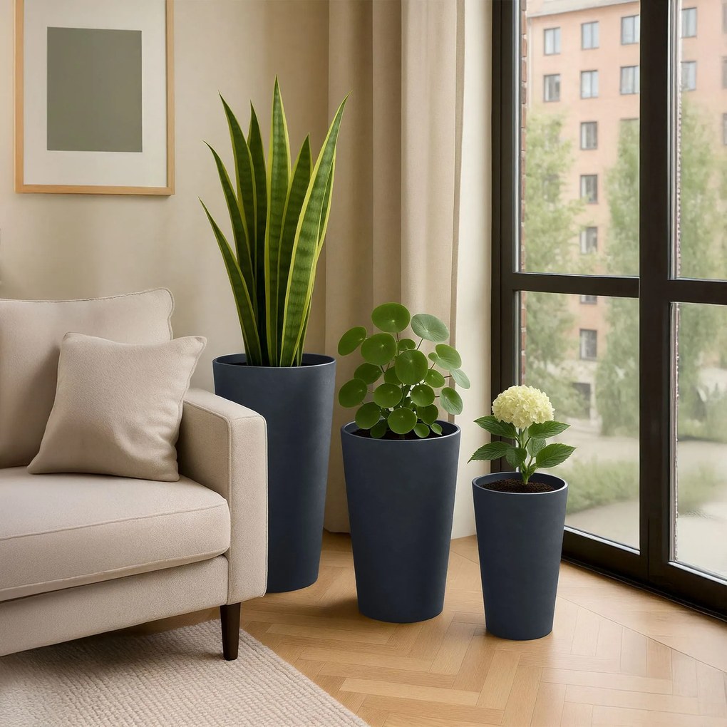 Sada 3 ks kvetináčov 3 round - antracitová