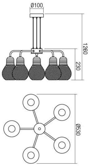 Redo 01-1580 - Luster na lanku EDISON 5xE27/42W/230V priemer 53 cm čierna/medená