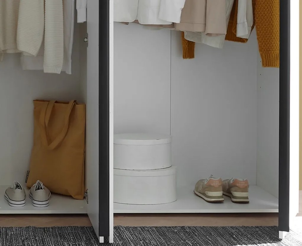 Šatníková skriňa so zrkadlom Kevo, 225 cm, biela