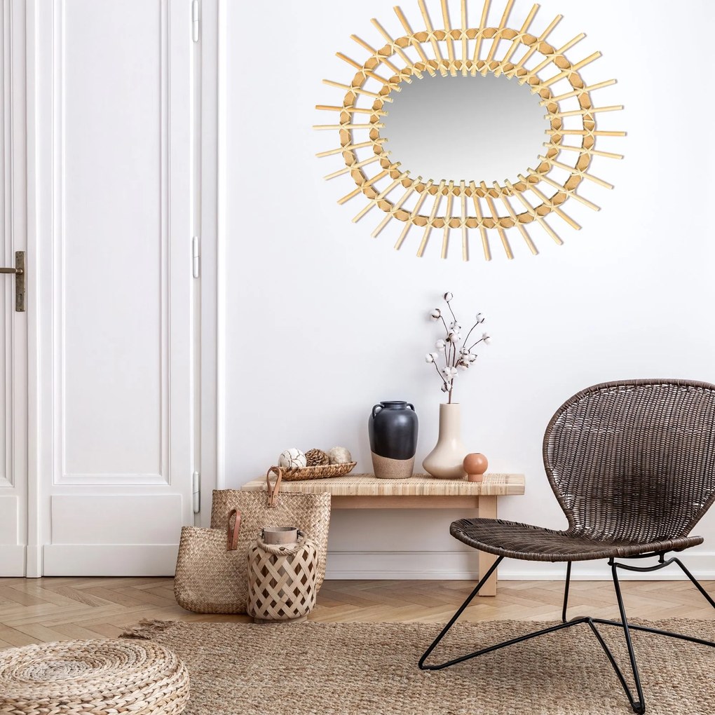 Tutumi Tutumi, nástenné zrkadlo Boho 57x49 cm QDJ5749, svetlá hnedá, HOM-02819