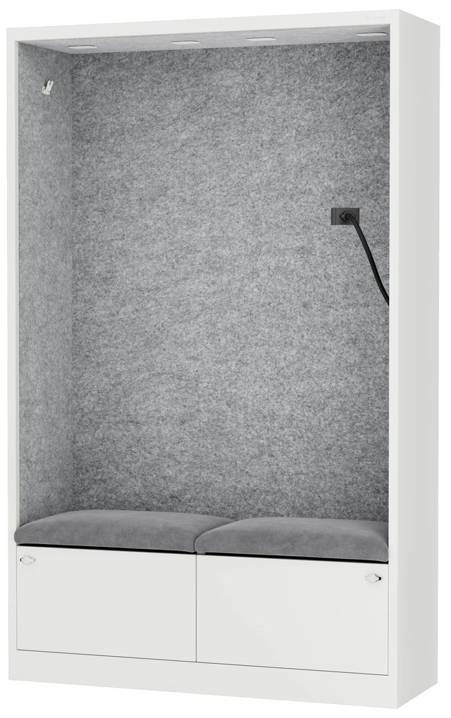 Akustická kabína SALLY MentalBox 1150 mm – biely korpus, sivé sedadlo