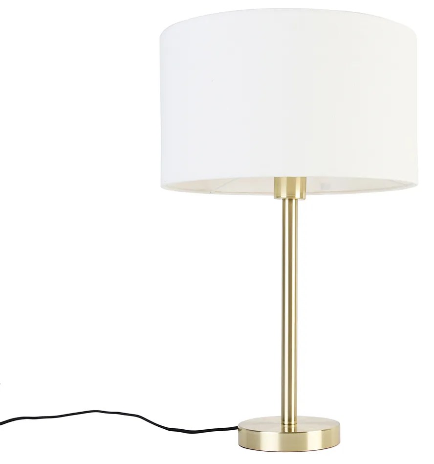 Klasická stolná lampa mosadz s bielym tienidlom 35 cm - Simplo