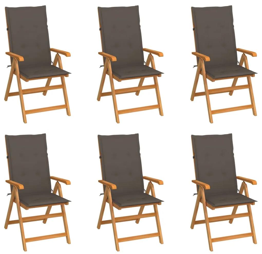 Záhradné stoličky 6 ks so sivohnedými podložkami tíkový masív