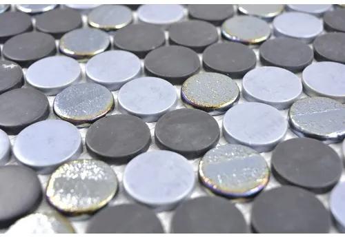Sklenená mozaika ROND05 Eco mix čierna / strieborná / sivá 29x30 cm