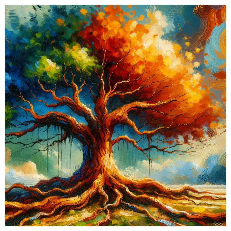 Obraz farebný strom života s koreňmi
