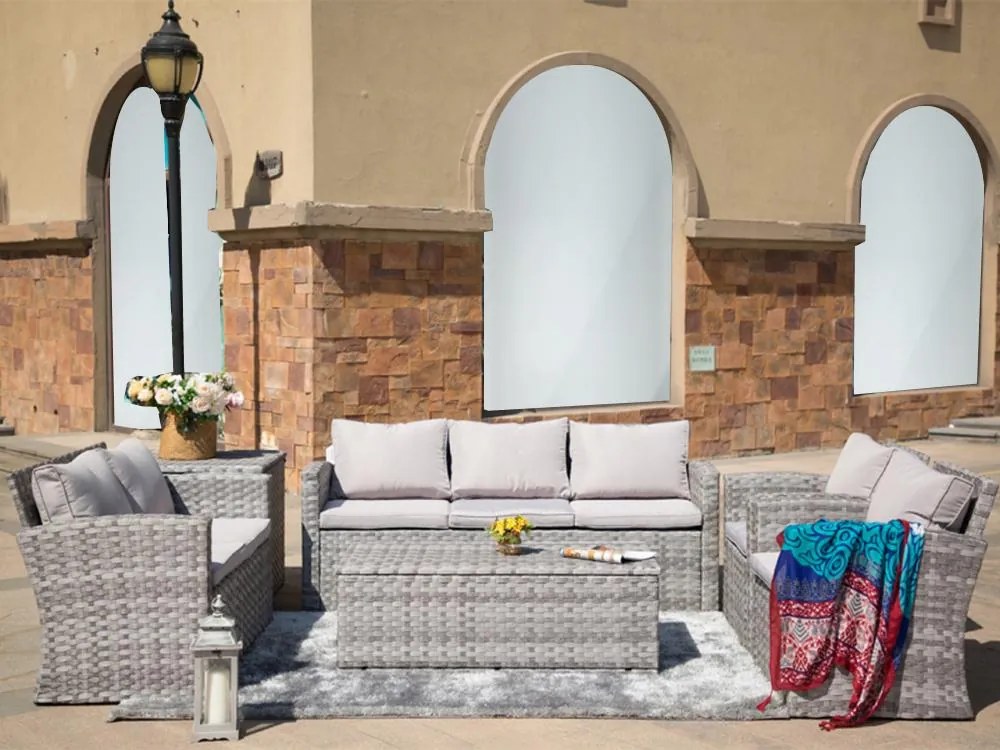 Veľká záhradná sedacia súprava s boxom na podušky AUCKLAND sivá