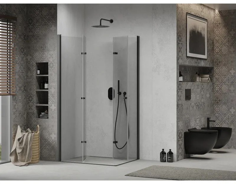 Mexen Lima Duo sprchový kút so skladacími dverami 80(dvere) x 70(dvere), 6mm číre sklo, čierny profil, 856-080-070-70-00-02
