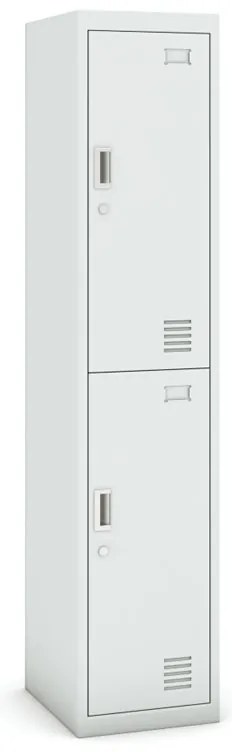 Šatníková skrinka S3 s úložnými boxami, 2 boxy, 1800 x 380 x 450 mm, demont, cylindrický zámok, sivá/sivá