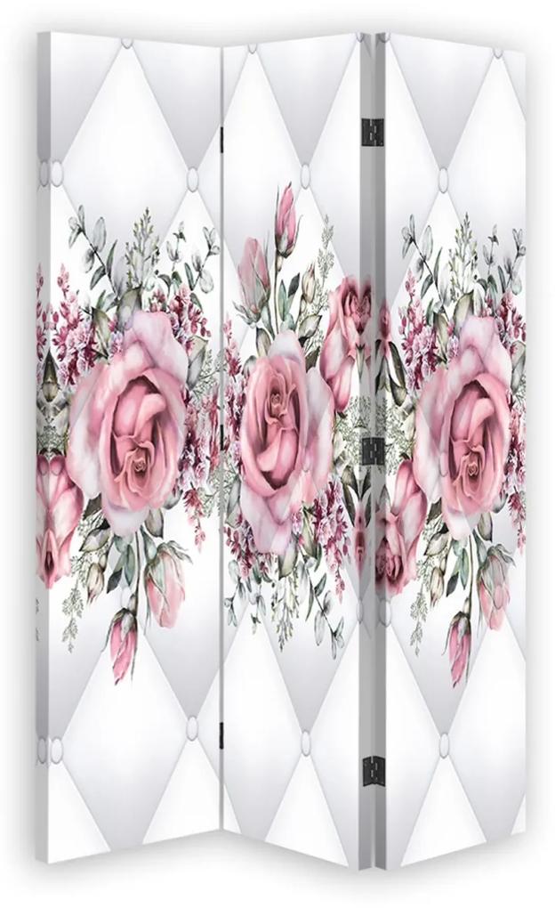 Ozdobný paraván Prošívané okvětní lístky růží - 110x170 cm, trojdielny, klasický paraván