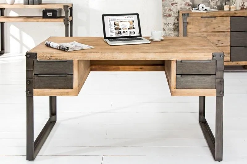 Invicta Interior - Priemyselný dizajnový písací stôl FACTORY 135 cm vápenný akáciový