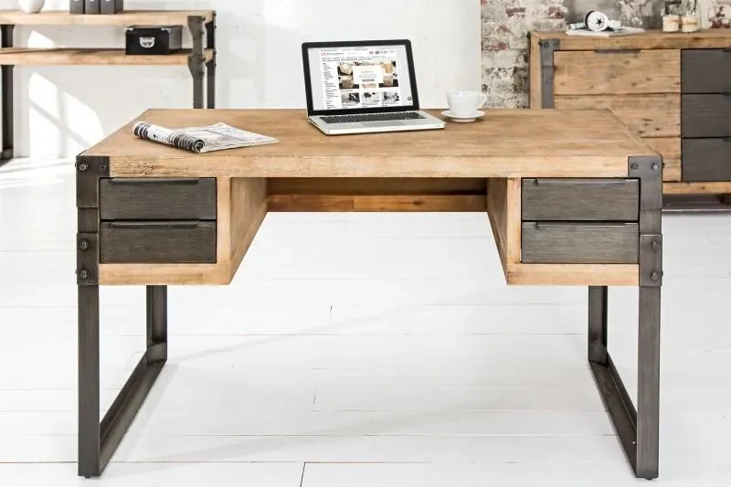 Invicta Interior - Priemyselný dizajnový písací stôl FACTORY 135 cm vápenný akáciový