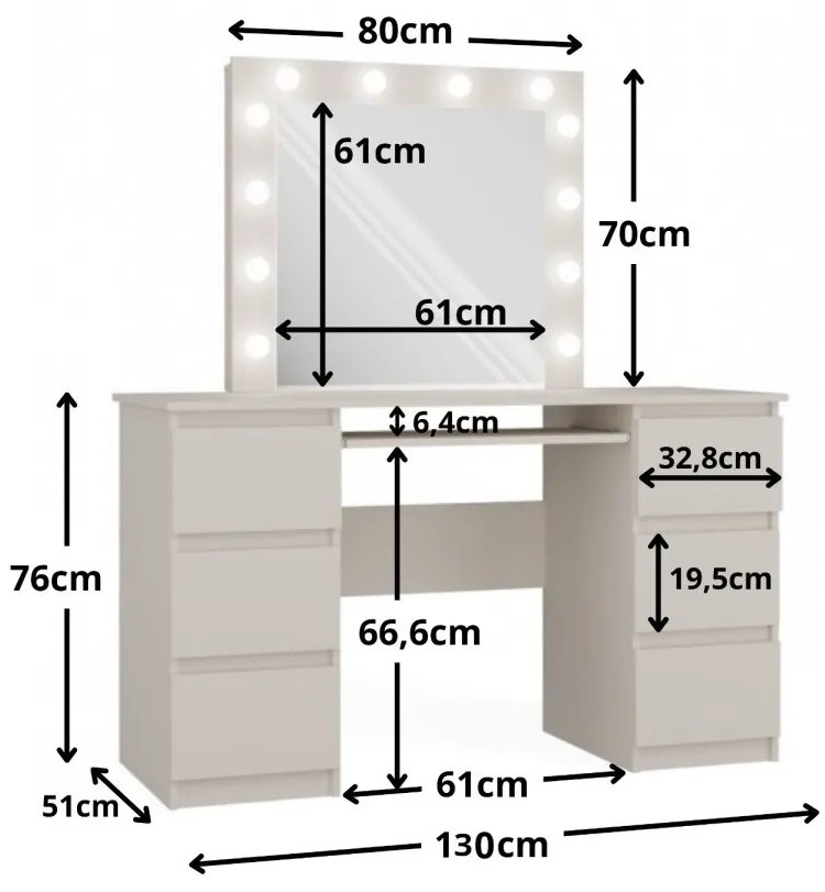Toaletní stolek s LED osvětlením MARINA Kuba kašmír