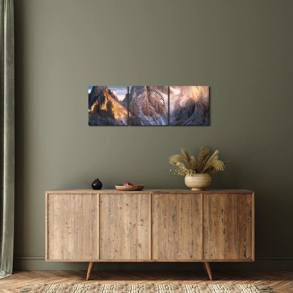 Obraz - Horská panoráma (s hodinami) (90x30 cm)
